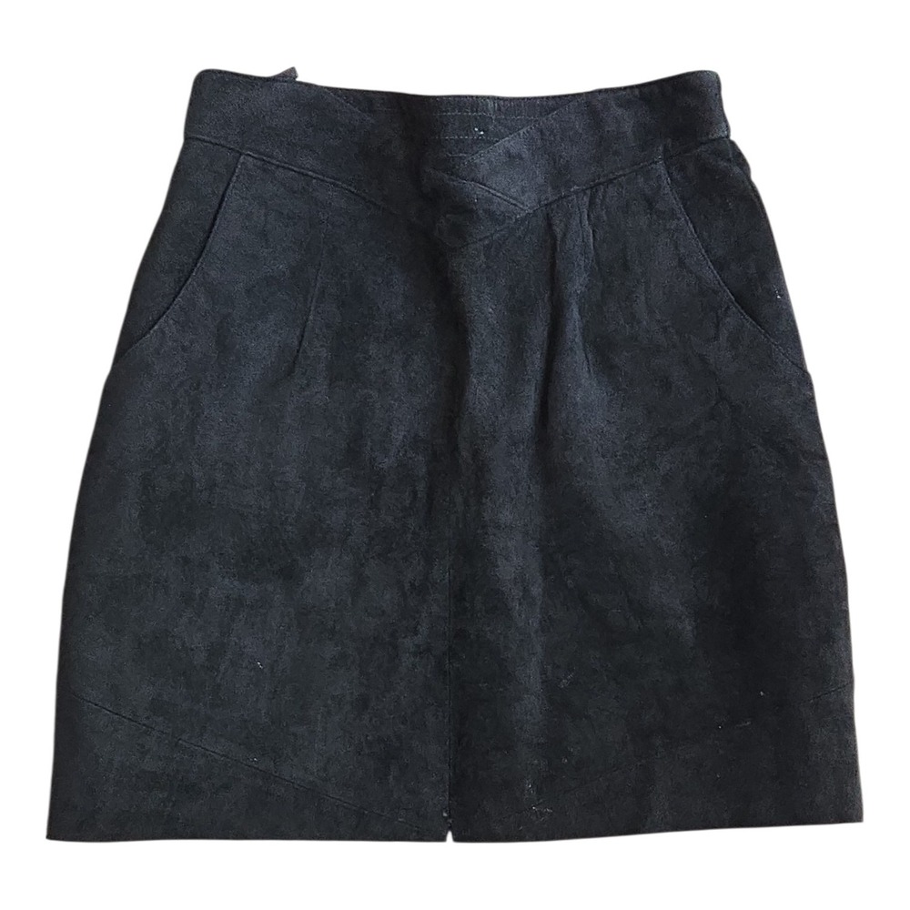 Jacqueline Ferrar Womens Black Suede Leather Mini Skirt High Waist Pockets Sz 10